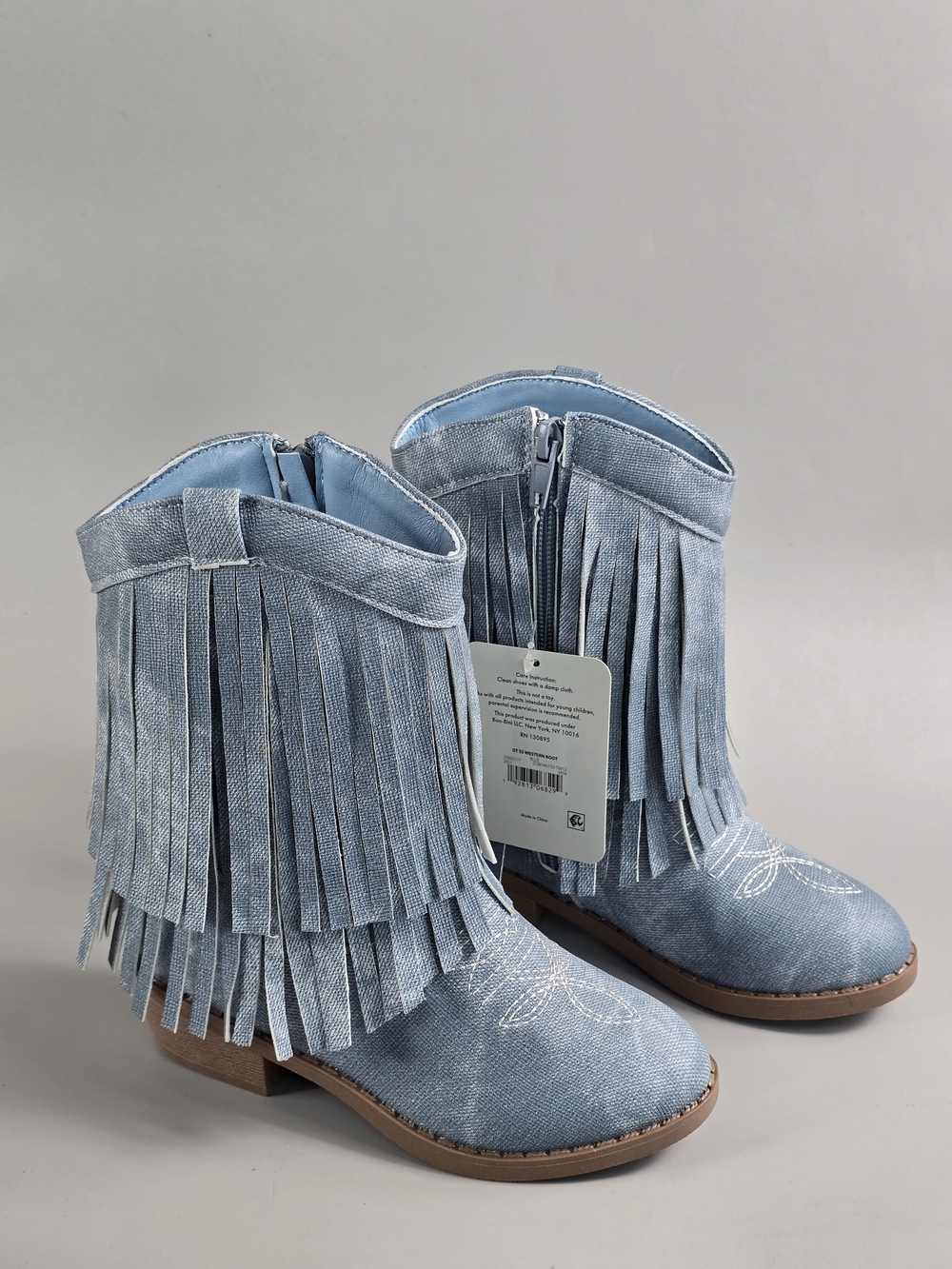PAWZ Light Blue Fringe Denim-Style Girls' Western Boots Size 12